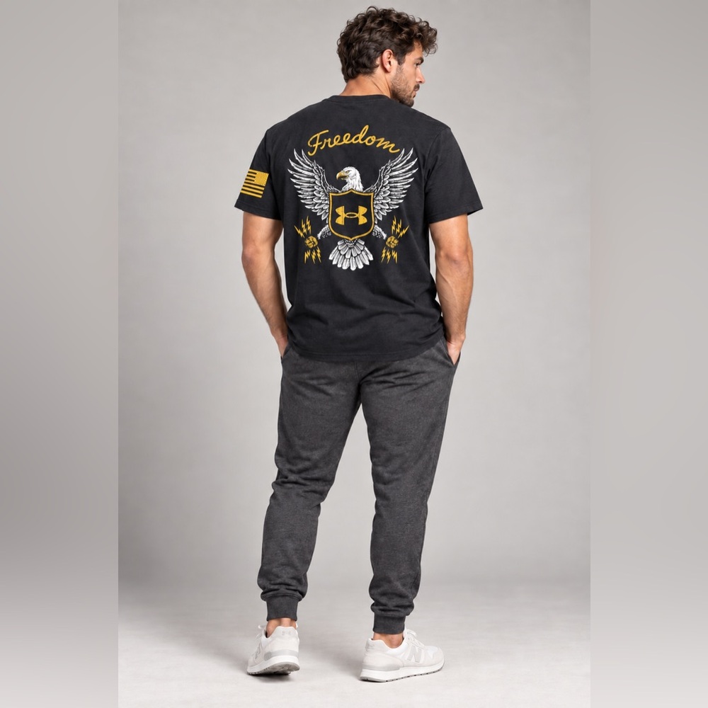 Under Armour Freedom T-Shirt Men’s XXL Black Eagle American Flag